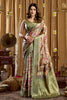 Olive Green Floral Banarasi Silk Saree with Rich Zari Border 