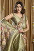 Olive Green Floral Banarasi Silk Saree with Rich Zari Border