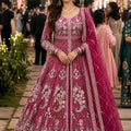 Luxurious Rani Pink Heavy Embroidered Floor Length Gown with Designer Net Dupatta for Wedding
