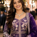 Royal Purple Heavy Embroidered Floor Length Gown with Designer Net Dupatta for Wedding