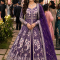 Royal Purple Heavy Embroidered Floor Length Gown with Designer Net Dupatta for Wedding