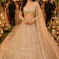 Elegant Beige Net Embroidered Bridal Lehenga Choli with Designer Dupatta for Wedding