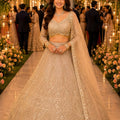 Elegant Beige Net Embroidered Bridal Lehenga Choli with Designer Dupatta for Wedding 
