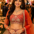 Admirable Red Net Embroidered Bridal Lehenga Choli with Designer Dupatta for Wedding