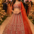 Admirable Red Net Embroidered Bridal Lehenga Choli with Designer Dupatta for Wedding