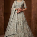 Graceful Pista Green Embroidered Sequins Net Lehenga Choli with Dupatta for Women