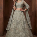 Graceful Pista Green Embroidered Sequins Net Lehenga Choli with Dupatta for Women