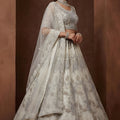 Elegant Off White Embroidered Sequins Net Lehenga Choli with Dupatta for Women