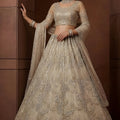 Superb Beige Embroidered Sequins Net Lehenga Choli with Dupatta for Women