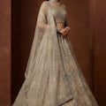 Superb Beige Embroidered Sequins Net Lehenga Choli with Dupatta for Women