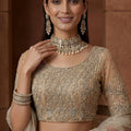 Superb Beige Embroidered Sequins Net Lehenga Choli with Dupatta for Women