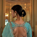 Sea Green Organza Saree with Floral Embroidered Border Designer Blouse
