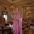  Pink Organza Saree with Zari Embroidered Border Designer Blouse