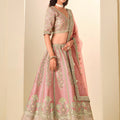 Elegant Blush Pink Embroidered Art Silk Lehenga Choli with Dupatta for Wedding