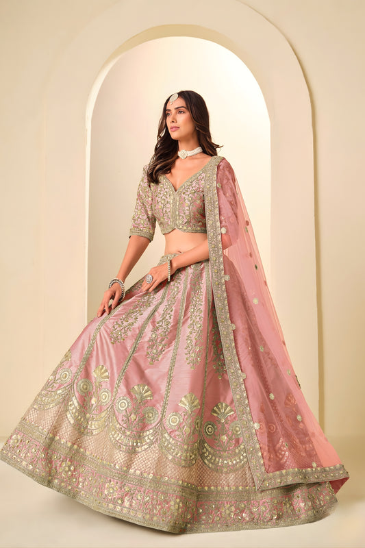 Elegant Blush Pink Embroidered Art Silk Lehenga Choli with Dupatta for Wedding