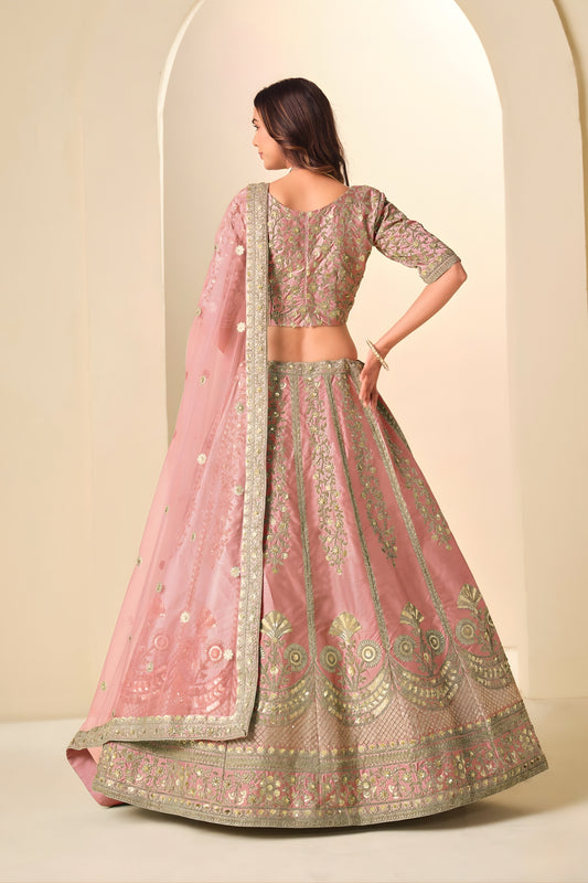 Elegant Blush Pink Embroidered Art Silk Lehenga Choli with Dupatta for Wedding