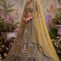 Luxury Mustard Gold Net Embroidered Bridal Lehenga Choli with Designer Dupatta for Wedding Wear