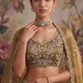 Luxury Mustard Gold Net Embroidered Bridal Lehenga Choli with Designer Dupatta for Wedding Wear
