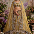 Luxury Mustard Gold Net Embroidered Bridal Lehenga Choli with Designer Dupatta for Wedding Wear