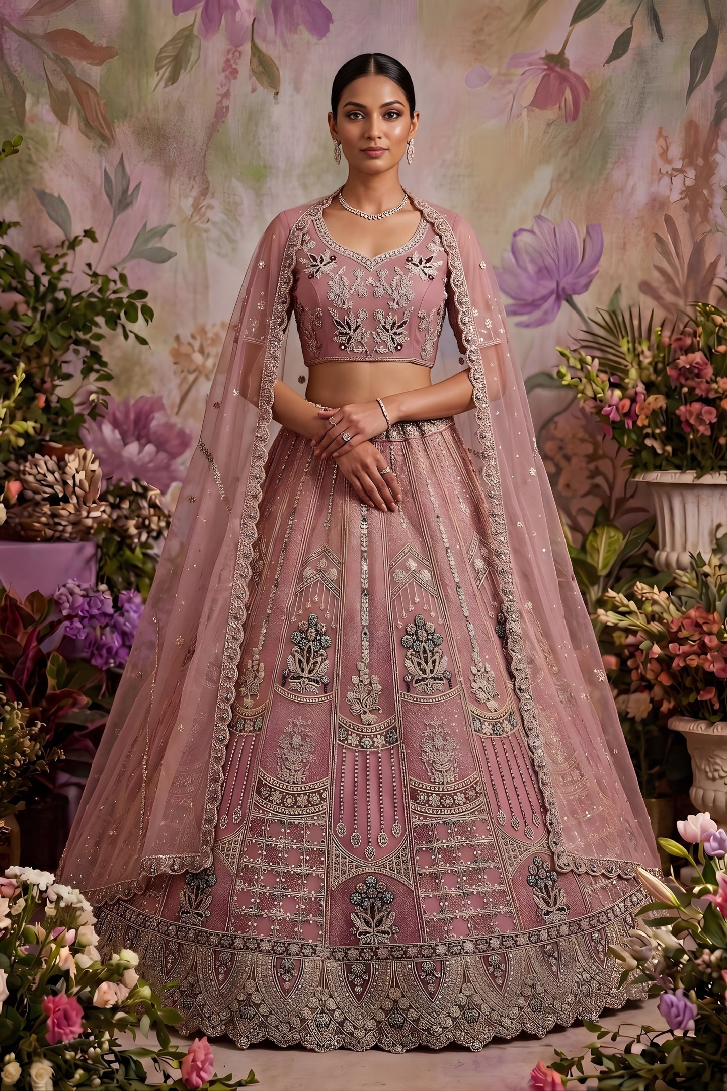 Lovely Pink Net Embroidered Bridal Lehenga Choli with Designer Dupatta for Wedding Wear