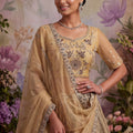 Stylish Beige Net Embroidered Bridal Lehenga Choli with Designer Dupatta for Wedding Wear