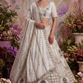 Traditional White Net Embroidered Bridal Lehenga Choli with Designer Dupatta for Wedding Wear