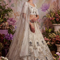 Traditional White Net Embroidered Bridal Lehenga Choli with Designer Dupatta for Wedding Wear