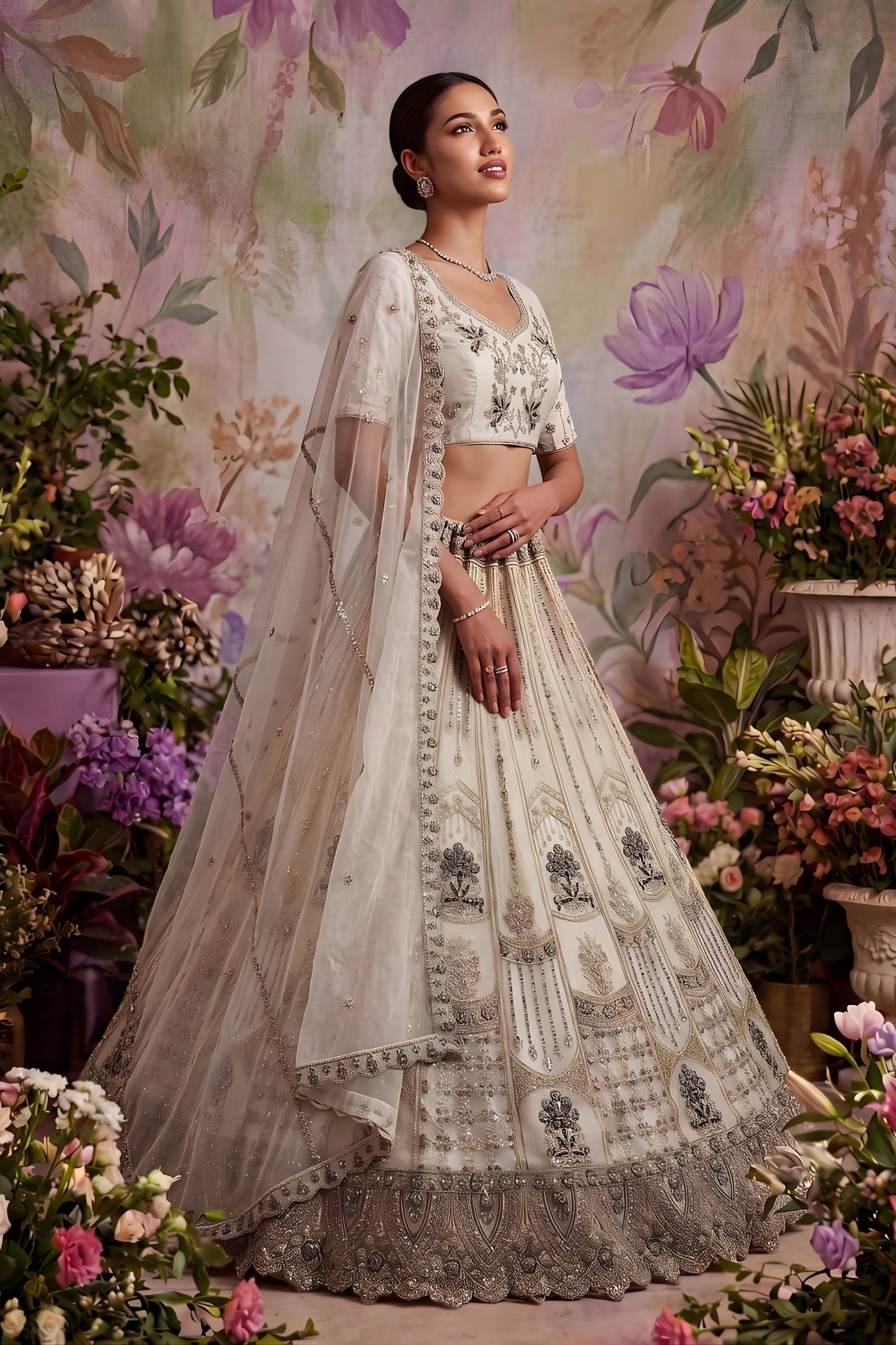 Traditional White Net Embroidered Bridal Lehenga Choli with Designer Dupatta for Wedding Wear