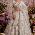 Traditional White Net Embroidered Bridal Lehenga Choli with Designer Dupatta for Wedding Wear