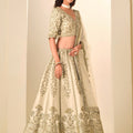 Stunning Beige Embroidered Art Silk Lehenga Choli with Dupatta for Wedding