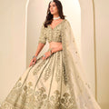 Stunning Beige Embroidered Art Silk Lehenga Choli with Dupatta for Wedding