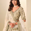 Stunning Beige Embroidered Art Silk Lehenga Choli with Dupatta for Wedding