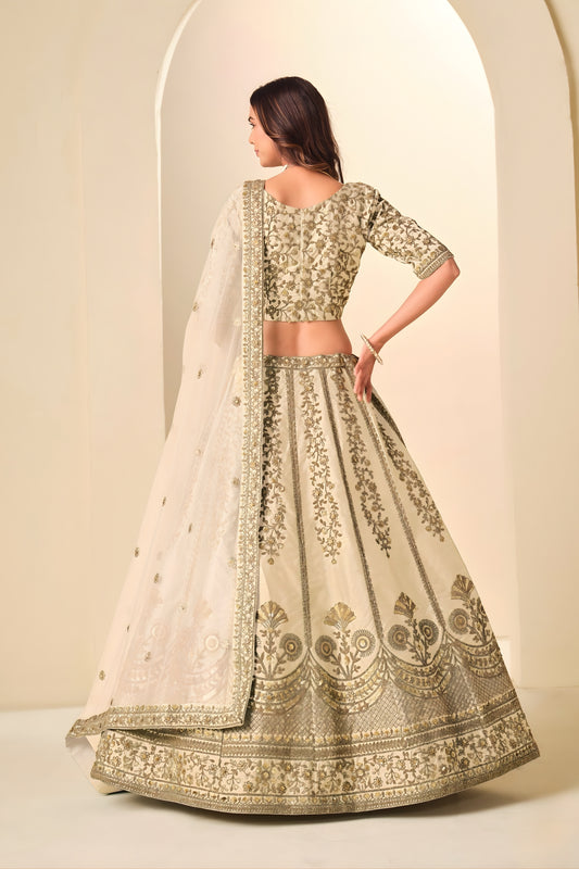 Stunning Beige Embroidered Art Silk Lehenga Choli with Dupatta for Wedding