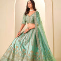 Graceful Sea Green Embroidered Art Silk Lehenga Choli with Dupatta for Wedding