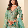 Graceful Sea Green Embroidered Art Silk Lehenga Choli with Dupatta for Wedding