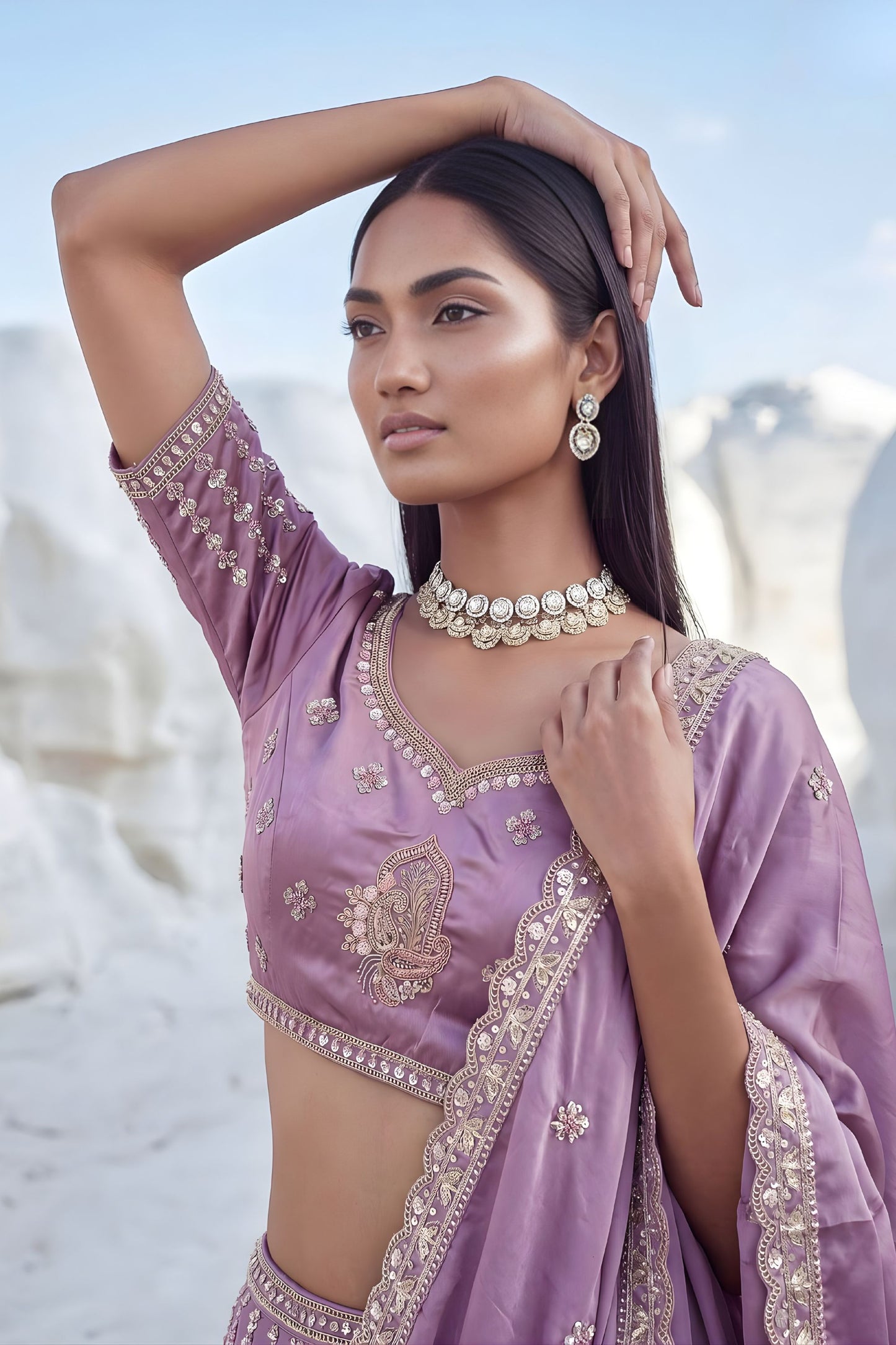 Elegant Cadbury Purple Silk Lehenga Choli Designer Dupatta for Wedding