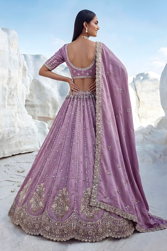 Elegant Cadbury Purple Silk Lehenga Choli Designer Dupatta for Wedding