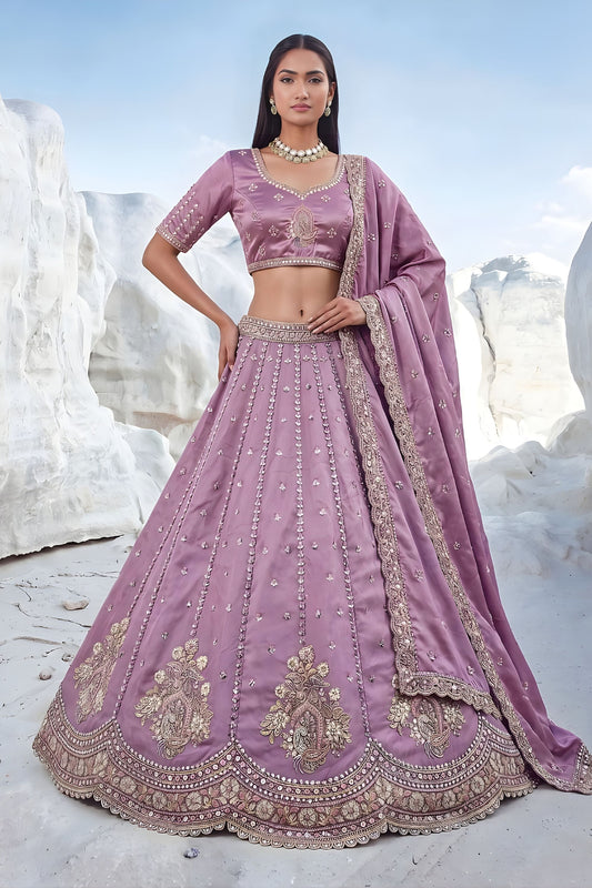 Elegant Cadbury Purple Silk Lehenga Choli Designer Dupatta for Wedding