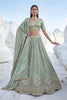 Elegant Sage Green Cadbury Silk Lehenga Choli Designer Dupatta