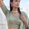 Elegant Sage Green Cadbury Silk Lehenga Choli Designer Dupatta