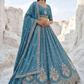Elegant Teal Blue Cadbury Silk Lehenga Choli Designer Dupatta for Wedding