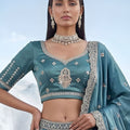 Elegant Teal Blue Cadbury Silk Lehenga Choli Designer Dupatta for Wedding