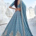 Elegant Teal Blue Cadbury Silk Lehenga Choli Designer Dupatta for Wedding