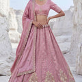 Elegant Dusty Pink Cadbury Silk Lehenga Choli Designer Dupatta for Wedding