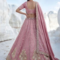 Elegant Dusty Pink Cadbury Silk Lehenga Choli Designer Dupatta for Wedding