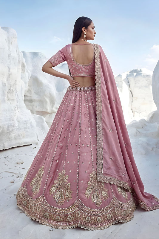 Elegant Dusty Pink Cadbury Silk Lehenga Choli Designer Dupatta for Wedding
