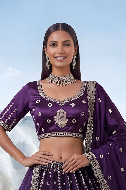 Royal Purple Cadbury Silk Lehenga Choli Designer Dupatta for Wedding