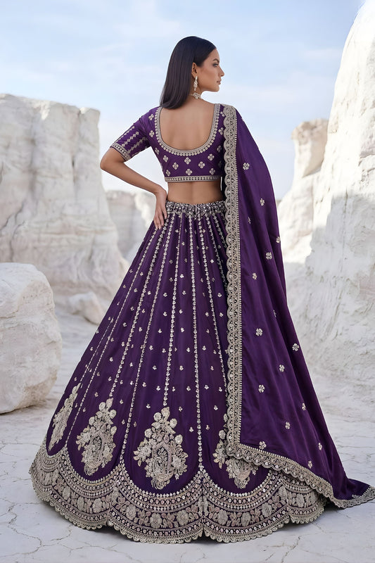 Royal Purple Cadbury Silk Lehenga Choli Designer Dupatta for Wedding