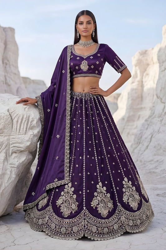 Royal Purple Cadbury Silk Lehenga Choli Designer Dupatta for Wedding