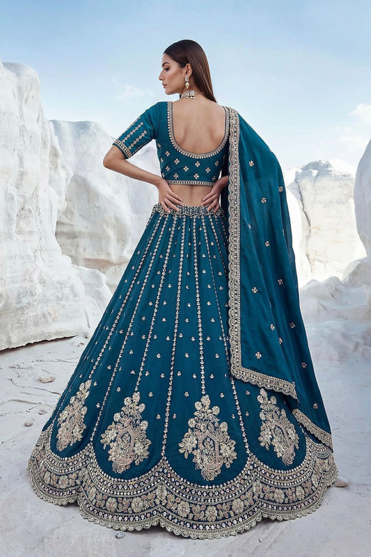 Elegant Peacock Blue Cadbury Silk Lehenga Choli Designer Dupatta for Wedding